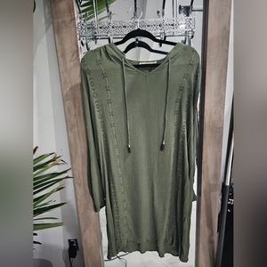 Long Sleeve Embroidery Army Green Dress Size: Large